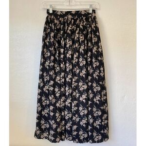 90s Black Floral Maxi Skirt